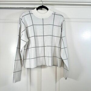 White & Gray Window Pane Flannel Mock neck Sweater XL